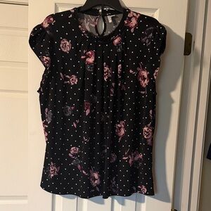 Elle Black and Purple/lavender Floral Polka Dot Blouse